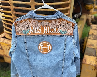 Custom Tooled Leather Denim Jacket