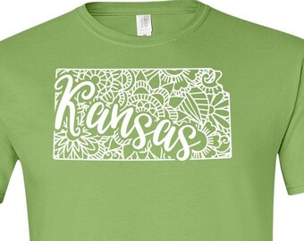 Kansas Shirt, Kansas Tshirt, Kansas Travel Gifts, Kansas State Shirt, Kansas State Map Shirt, Kansas Mandala, Kansas Gifts