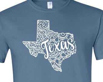 Texas Shirt, Texas Tshirt, Texas State Shirt, Texas State Map Shirt, Texas Mandala, Texas Gifts