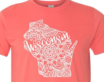 Wisconsin Shirt, Wisconsin Tshirt, Wisconsin State Shirt, Wisconsin State Map Shirt, Wisconsin Mandala, Wisconsin Gifts