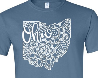 Ohio Shirt, Ohio Tshirt, Ohio State Shirt, Ohio State Map Shirt, Ohio Mandala, Ohio Gifts