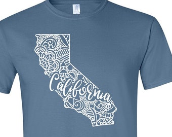 California Shirt, California Tshirt, California State Shirt, California State Map Shirt, California Mandala, California Gifts