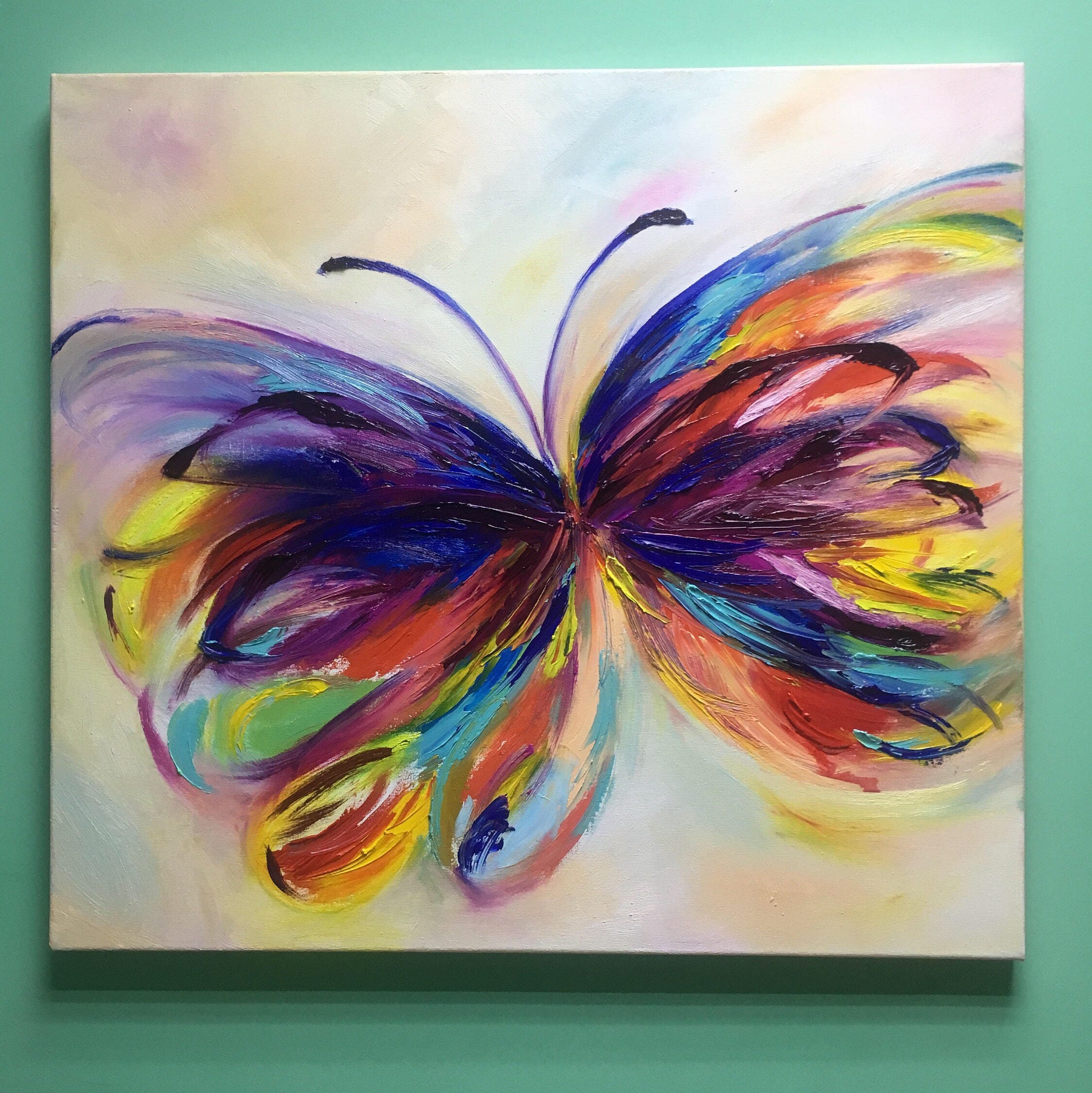 Abstract butterfly Original oil painting on canvas bright Etsy