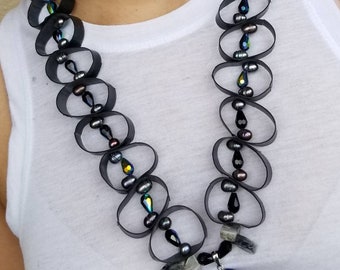 WOW Statement Necklace with earrings Made out of recycled bike inner tube Eco and vegan friendly jewellery