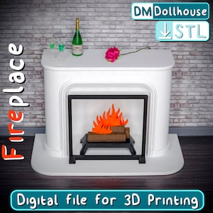 1/12スケールのモダンな暖炉。STL 3Dプリントファイルをダウンロード。ミニチュア暖炉 - ドールハウス家具アクセサリー。BJDドール用暖炉