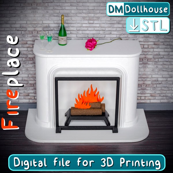 Modern Fireplace in 1/12 scale. STL 3D PRINT file Download. Miniature fireplace - dollhouse furniture accessories. Fireplace for BJD doll