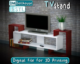 3d print Stl file for modern TV stand & tv desk - Miniature Dollhouse Furniture. TV desk 1:12 Scale. Perfect STL File for dollhouse tv stand