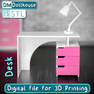 Miniature 3-Drawer Computer Desk STL File for 3D Printing - 1:12 Scale Dollhouse Furniture Model, Perfect for Dollhouses!