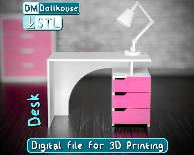 Computer Table Stl Miniature 3-drawer Computer Desk STL File for 3D Printing - 1:12 Scale ...