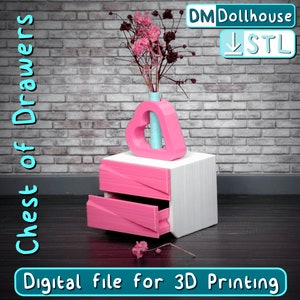 Miniature 2-Drawer Bedside Dresser 1:12 Scale - STL File for 3D Printing, Dollhouse Furniture Chest with Drawers - STL file download