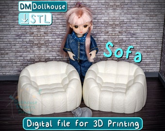 STL File for 3D printing - Dollhouse Sofa 1:12 scale - doll furniture. Miniature modern furniture Digital Download. Dollhouse sofa armchair