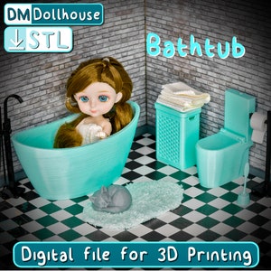Modern 1:12 Miniature Freestanding Tub - Downloadable STL 3D PRINT File. Dollhouse Bathroom Furniture. Perfect for BJD Dolls