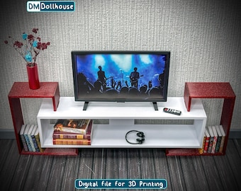 3D Print STL File of Miniature Flat Screen TV & Remote - 1:12 Scale Dollhouse Accessories - STL 3MF Files for 3D Printing Tv