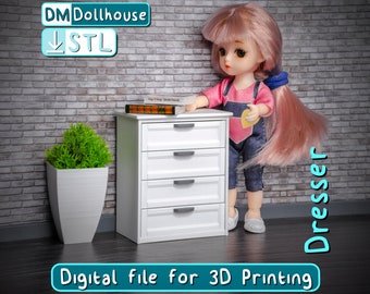 Cómoda para casa de muñecas STL, muebles en miniatura para decoración de dormitorios a escala 1:12
