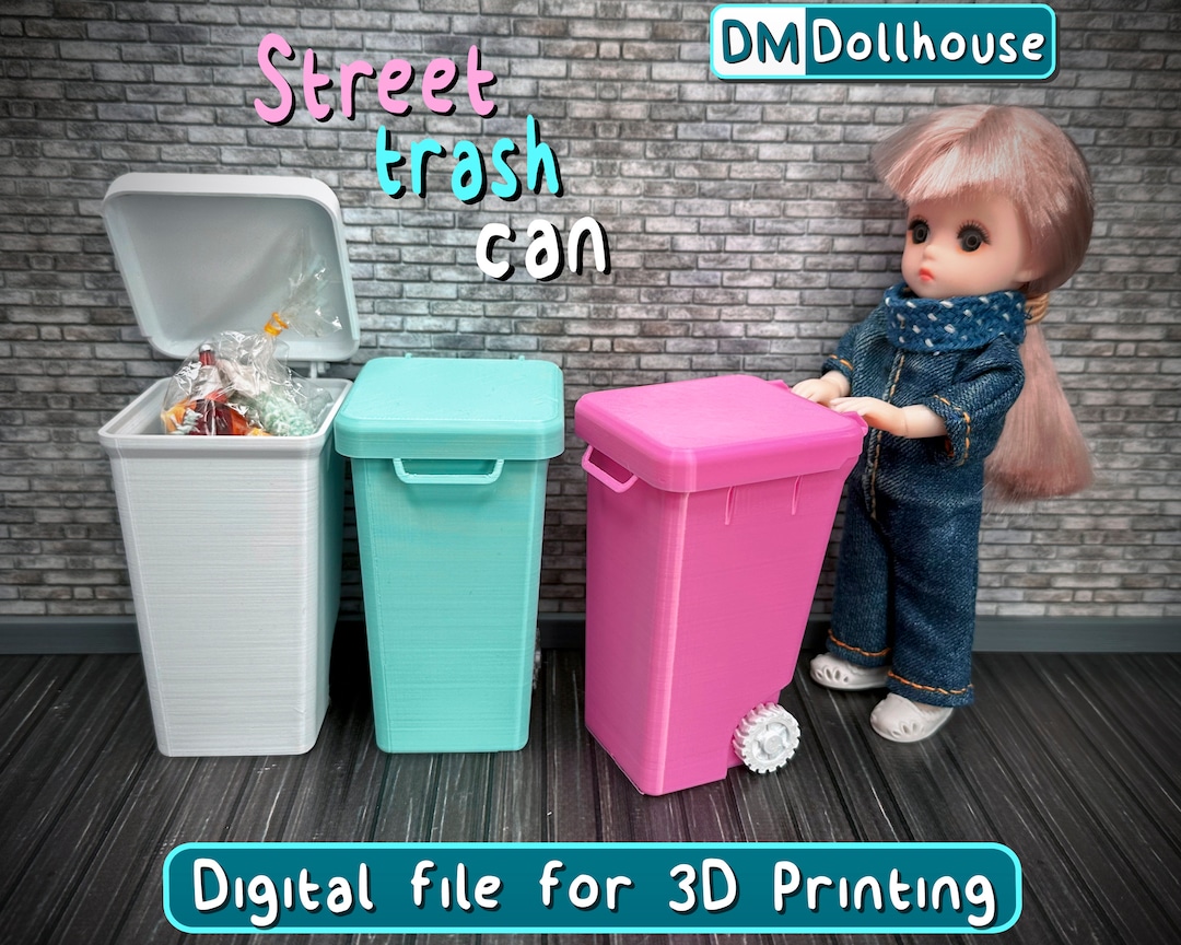 1:12 Scale Miniature Street Trash Bin - STL File for 3D Printing. Urban ...