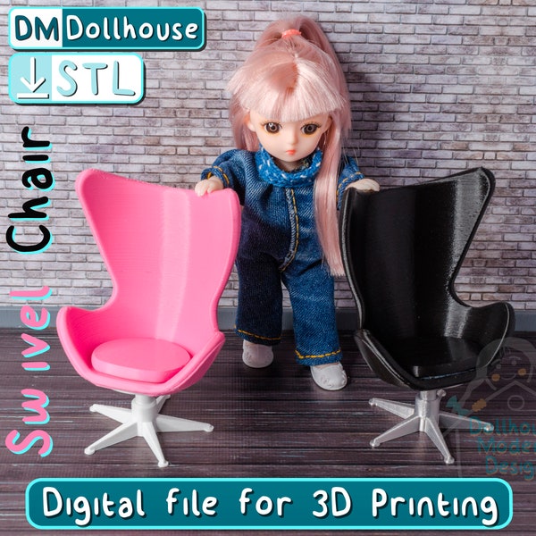 STL File for 3D printing - Dollhouse Office Swivel Chair 1:12 scale furniture. Miniature designer modern furniture. Model doll chair STL