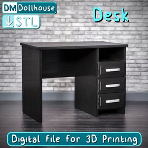 Dollhouse Desk with 3 drawers - STL file 3D printing. Miniature model furniture BJD doll Desk STL file, 1:12 scale Desk for dollhouses