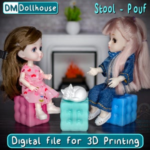1:12 Scale Square Pouf Stool STL File for 3D Printing - Miniature Dollhouse Furniture Model - Instant Download Stool STL.