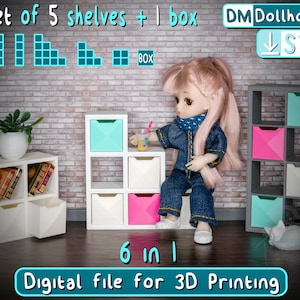 1:12 Scale Miniature Shelf Unit Set of 5 + Box - STL File for 3D Printing, Dollhouse Furniture Model. Perfect for your dollhouse!