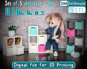 Dollhouse Furniture STL for 1:12 Miniature Bookshelf Set