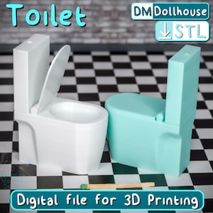 Modern Miniature Toilet with Opening Lid 1:12 Scale - STL File for 3D Printing - Dollhouse Bathroom. Toilet for your dollhouse's bathroom