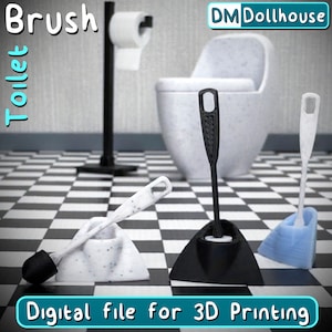 1:12 miniatuur toiletborstel en houder: STL-bestand voor 3D-printen. Modern badkameraccessoire poppenhuis. STL-model toiletborstel downloaden