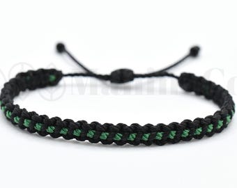 Pulsera fina línea verde, Pulsera trenzada negra con línea verde, pulsera ajustable -nueva-hecha a mano-para hombre y mujer
