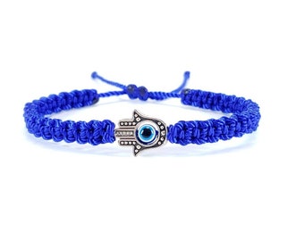 Hamsa hand blue string bracelet, for happiness, luck, health, and good fortune, new. good luck and evil eye charm for man and woman
