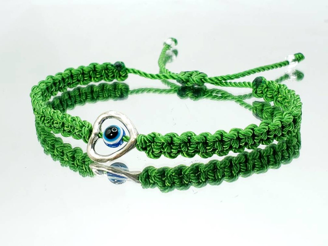Evil Eye Bracelet, Green String Evil Eye Protection Wristband, Good