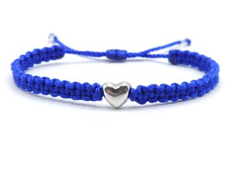 Blue bracelet, blue heart bracelet, blue string wristband, heart bracelet, blue beaded bracelet, heart charm blue bracelet, kamala bracelet