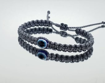 evil eye bracelet, grey string evil eye protection, evil eye amulet wristband, evil eye braided bracelet, brand new adjustable