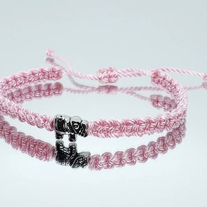 Elephant bracelet, baby pink string bracelet with an elephant charm for good luck, adjustable, pink string bracelet for man and woman
