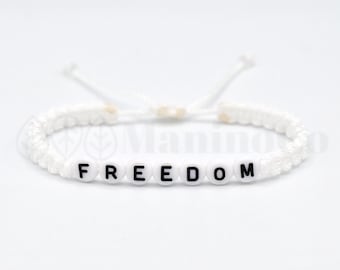 Freedom bracelet, braided white wristband, Adjustable for man and woman.