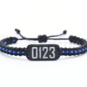 Police Thin blue line badge number bracelet, thin blue line bracelet -support Police wristband -braided bracelet for man & woman