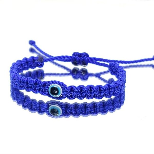 Kids size Evil eye amulet good luck braided bracelet evil eye blue string wristband for kids evil eye protection good luck charm, adjustable