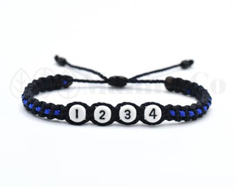 Police Thin blue line badge number bracelet, thin blue line bracelet -support Police wristband -braided/beaded bracelet for man & woman