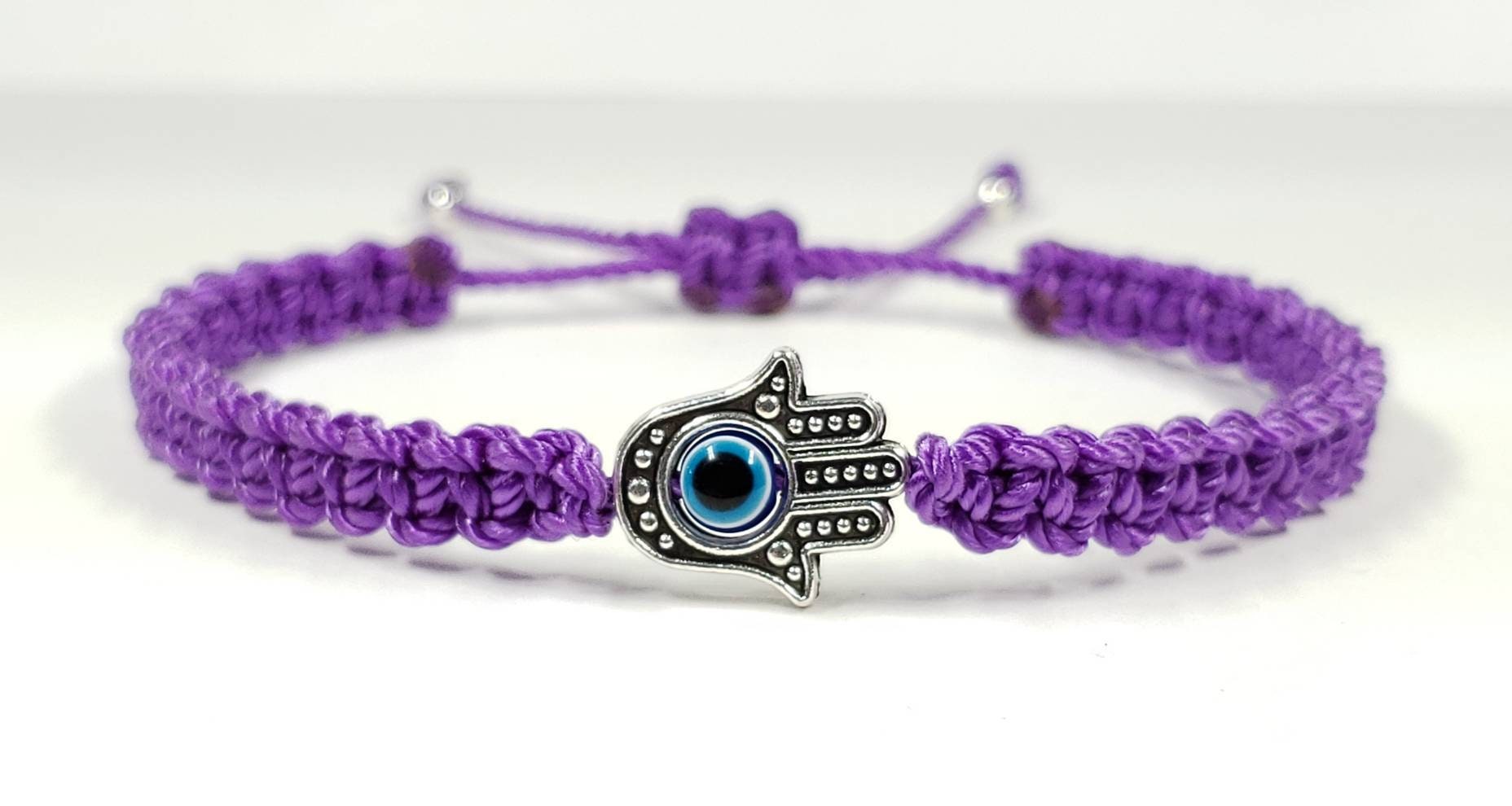 Hamsa hand purple string bracelet for happiness health and | Etsy