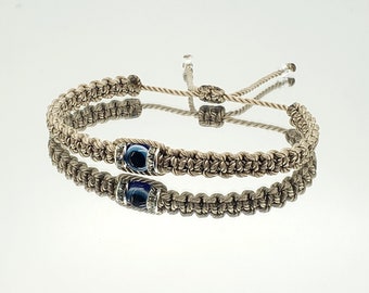 Evil eye amulet, evil eye braid bracelet, beige string wristband with an evil eye for protection, adjustable for man and woman