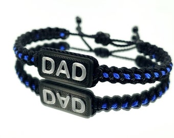 Police Thin blue line dad  bracelet, thin blue line proud dad bracelet -support Police wristband -Ajustable braided bracelet