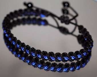 Police Thin blue line bracelet, thin blue line bracelet -support Police wristband -braided -new -adjustable for man and woman