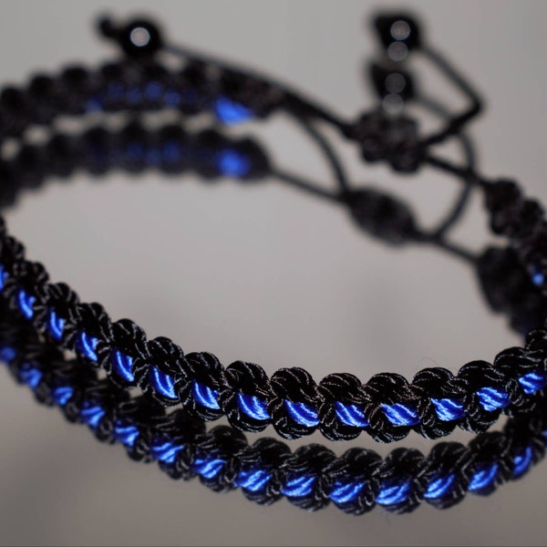 Police Thin blue line bracelet, thin blue line bracelet -support Police wristband -braided -new -adjustable for man and woman