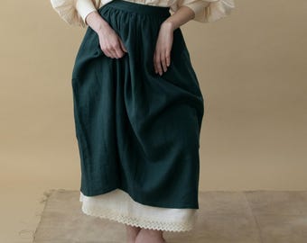 Linen petticoat with crochet lace, long petticoat skirt, Victorian underskirt, Dark Academia clothing