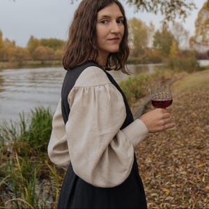Linen Victorian blouse with puff sleeves - loose fit peasant blouse - dark academia shirt - cottagecore clothing