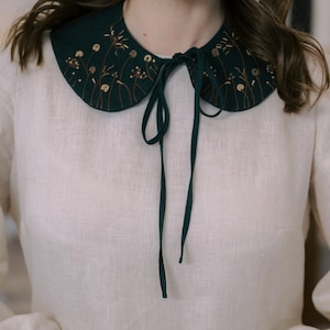 Detachable Peter Pan collar with hand embroidery, removable bib linen collar for women image 5