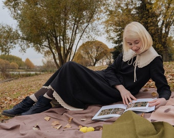 Leinenpetticoat mit Spitze, langer Petticoatrock, viktorianischer Unterrock, Dark Academia Kleidung