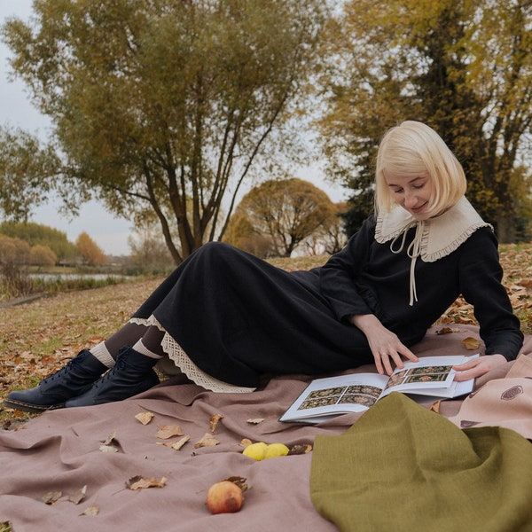 Leinenpetticoat mit Spitze, langer Petticoatrock, viktorianischer Unterrock, Dark Academia Kleidung