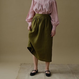 Saia longa de linho com bolsos - Saia vitoriana franzida para mulheres - Saia midi plissada renascentista imagem 1