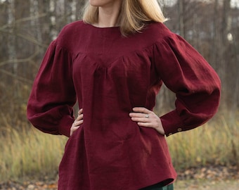 Medieval tunic for women - Victorian linen blouse - Loose fit renaissance chemise