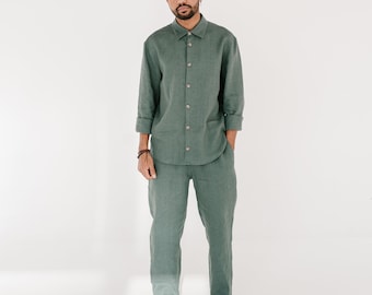 Mens linen pajamas - linen pants and linen shirt for men, 2nd anniversary gift