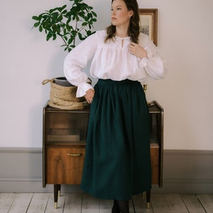 Victorian long linen skirt with pockets handmade elastic waist skirt for women Cottagecore pleated midi skirt image 4